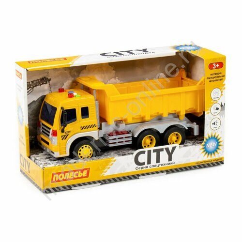 "Сити", автомобиль-самосвал инерционный (со светом и звуком) (жёлтый) (в коробке) 86204
